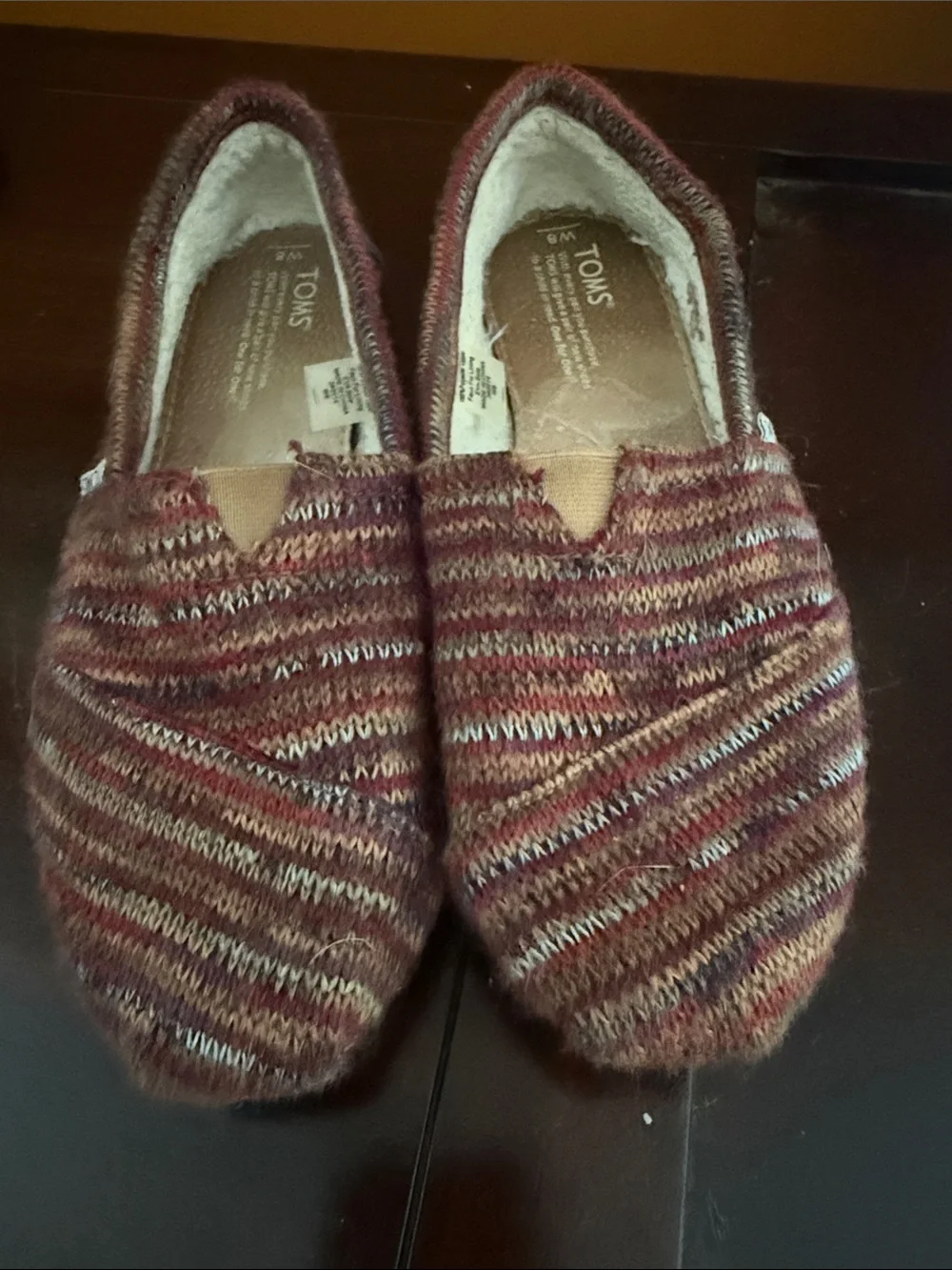 TOMS Maroon Multi-Stripe Knit Slip-Ons